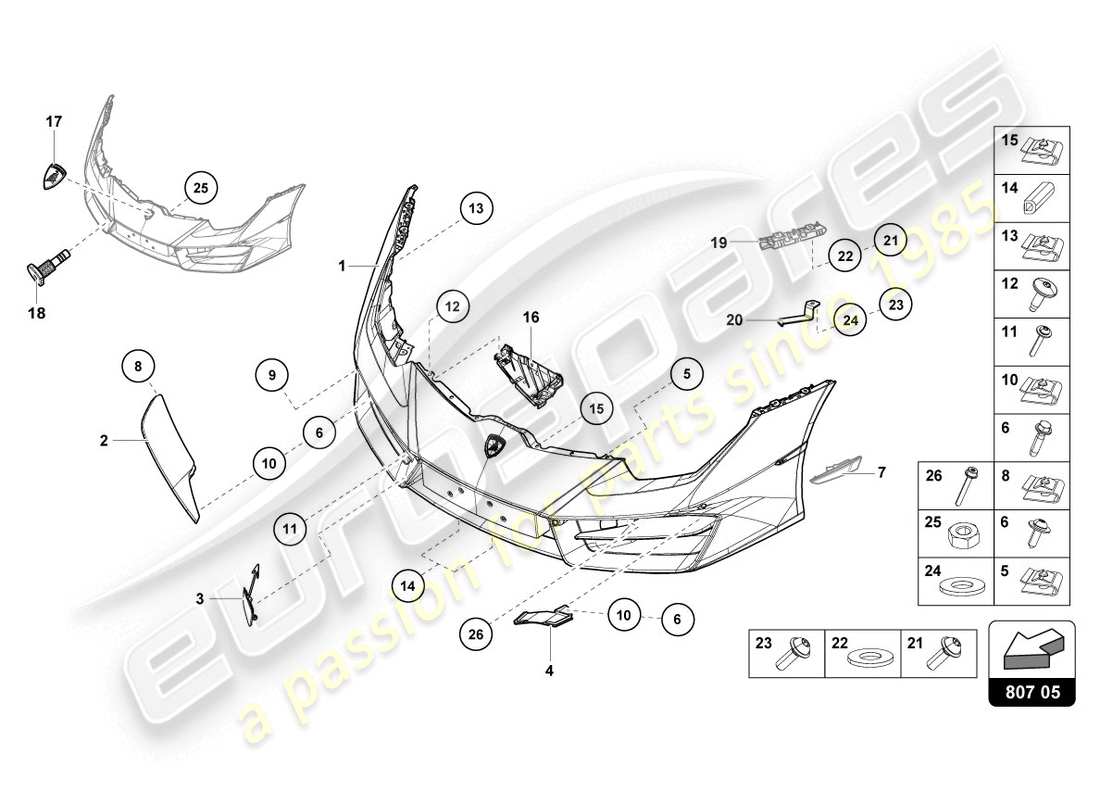 lamborghini lp580-2 coupe (2016) stoßstange, komplett ersatzteildiagramm