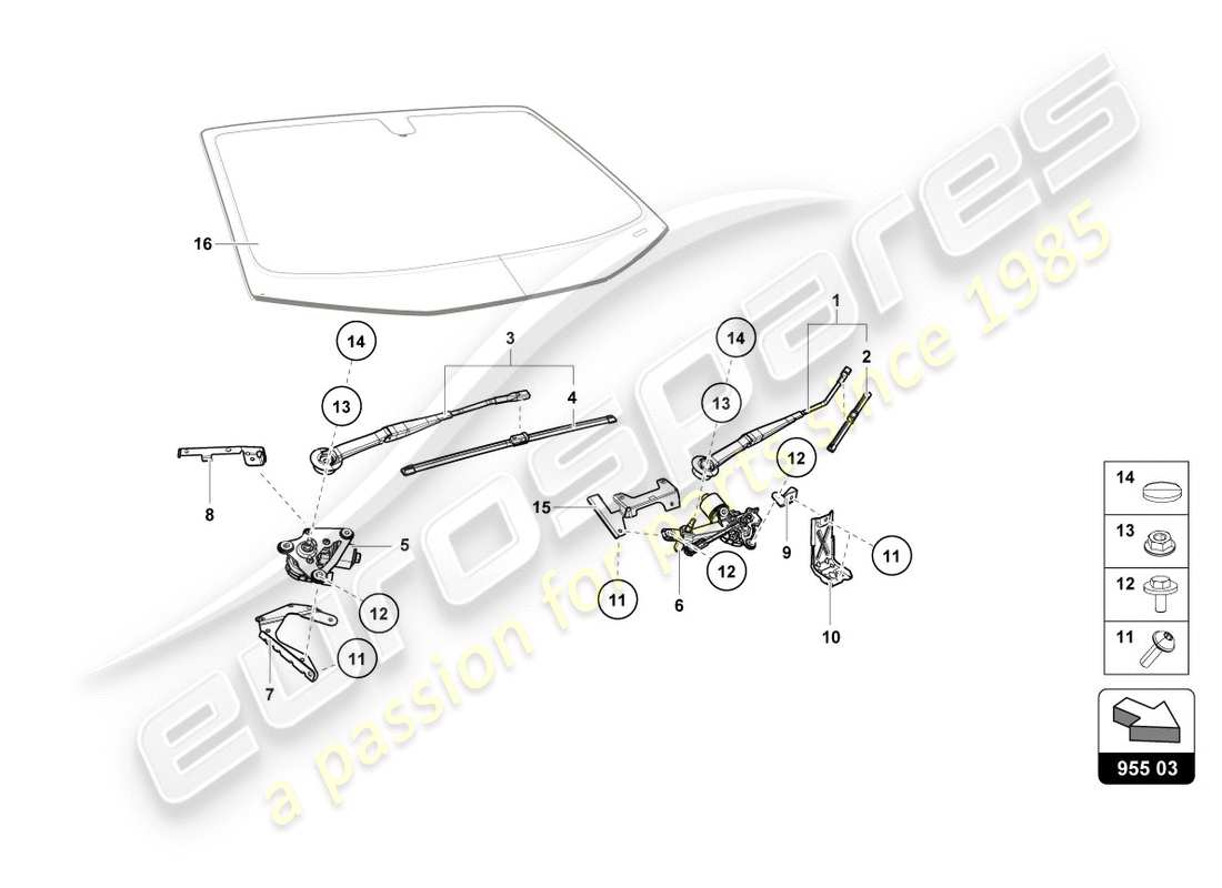 lamborghini performante coupe (2019) scheibenwischer teilediagramm