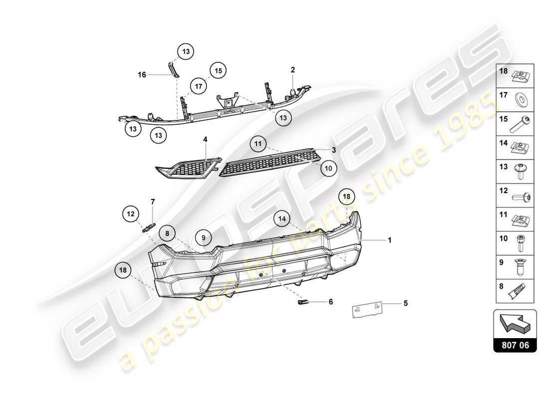 lamborghini lp580-2 spyder (2019) stoßstange, komplett hinten, ersatzteildiagramm