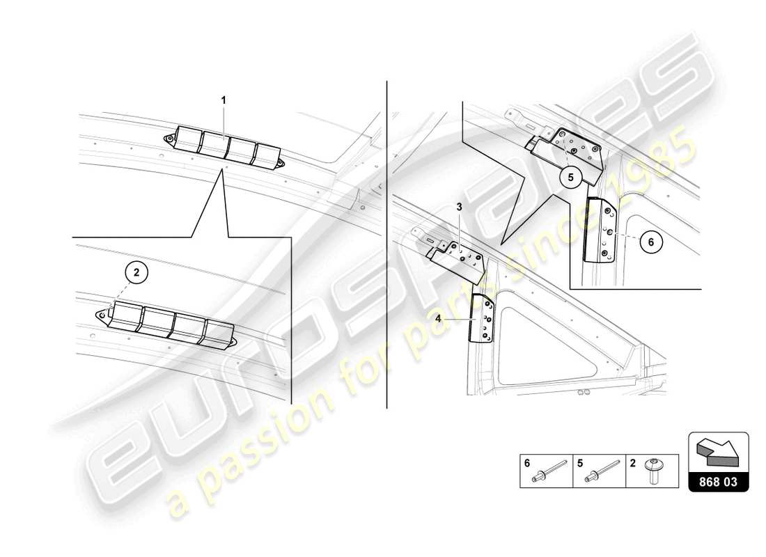 lamborghini lp740-4 s roadster (2021) dachrahmenverkleidung - ersatzteildiagramm