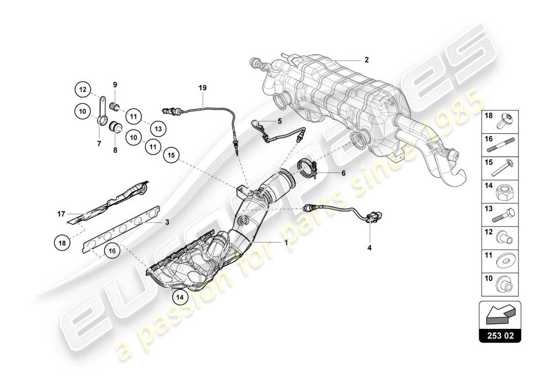 lamborghini lp610-4 coupe (2018) auspuffkrümmer ersatzteildiagramm