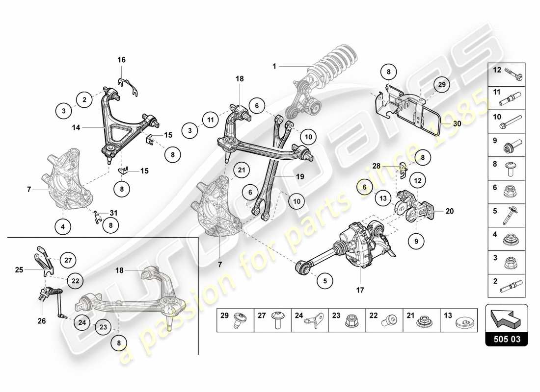 lamborghini centenario roadster (2017) aufhängung hinten teilediagramm
