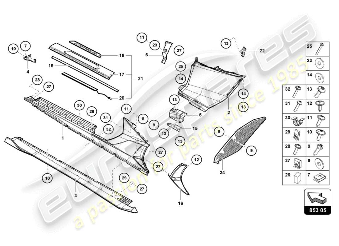 lamborghini 2019 (lp770-4 svj coupe) unteres äußeres seitenteil für radkasten ersatzteildiagramm