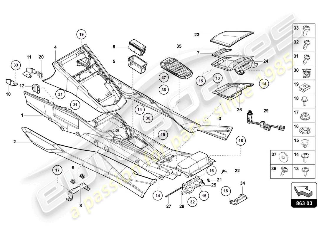 lamborghini lp700-4 roadster (2016) tunnel hinten teilediagramm