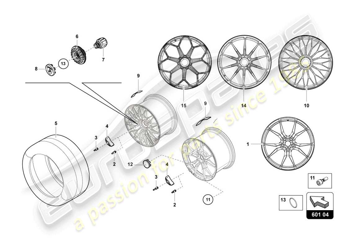 lamborghini lp740-4 s roadster (2020) räder/reifen hinten ersatzteildiagramm