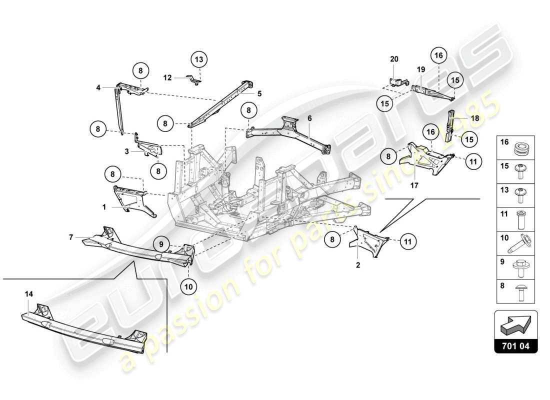 lamborghini 2020 (lp740-4 s roadster) zierrahmen hinterteil ersatzteildiagramm