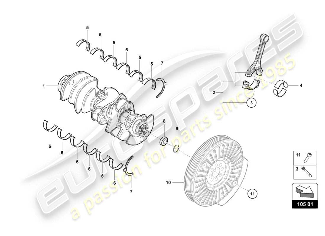 lamborghini 2020 (evo spyder) kurbelwelle mit lagern ersatzteildiagramm