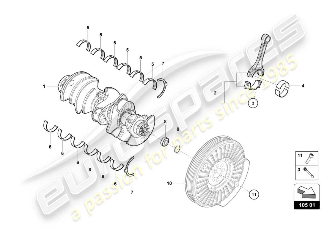 lamborghini evo spyder (2020) kurbelwelle mit lagern ersatzteildiagramm