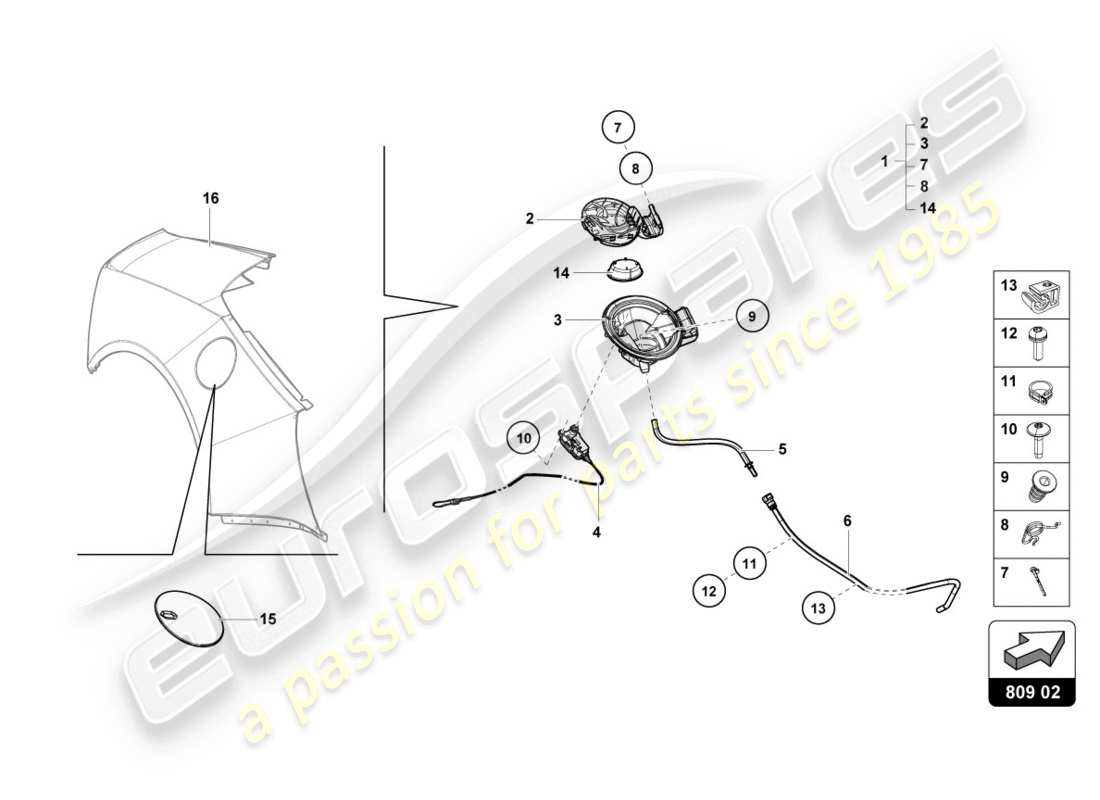 lamborghini 2020 (evo spyder 2wd) tankklappe - ersatzteildiagramm