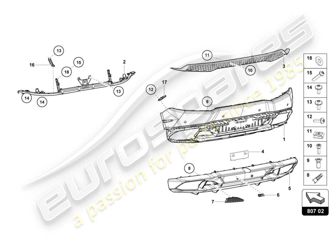 lamborghini lp610-4 coupe (2017) stoßstange, komplett teilediagramm