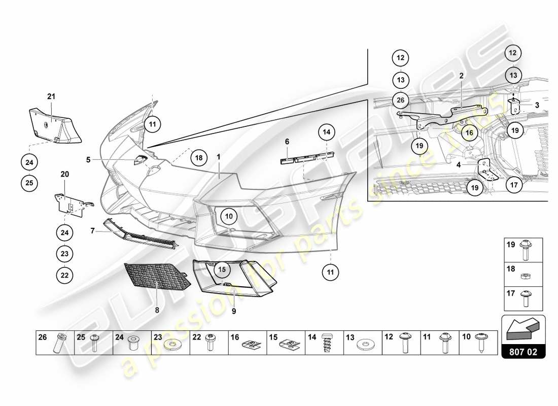 lamborghini lp700-4 coupe (2012) stoßstange, komplett ersatzteildiagramm