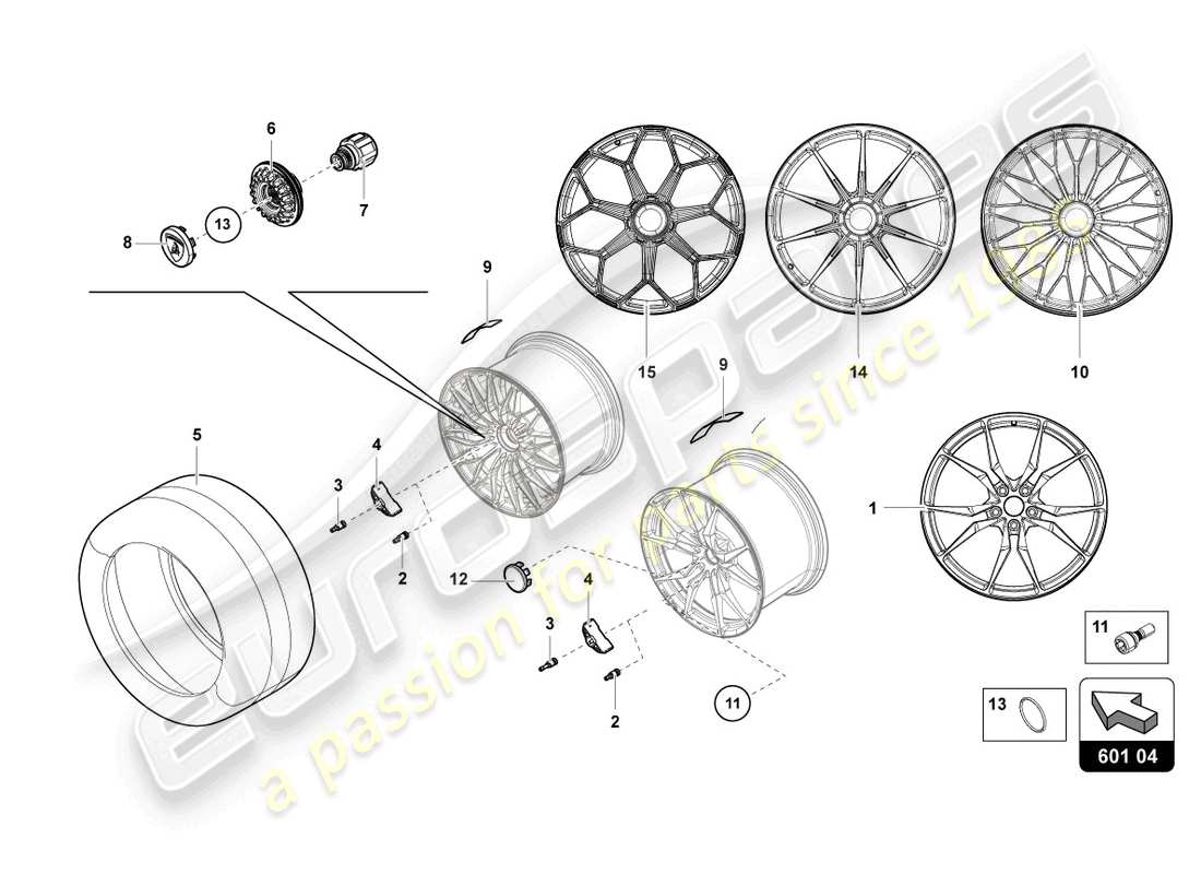 lamborghini 2018 (lp740-4 s coupe) räder/reifen hinten ersatzteildiagramm