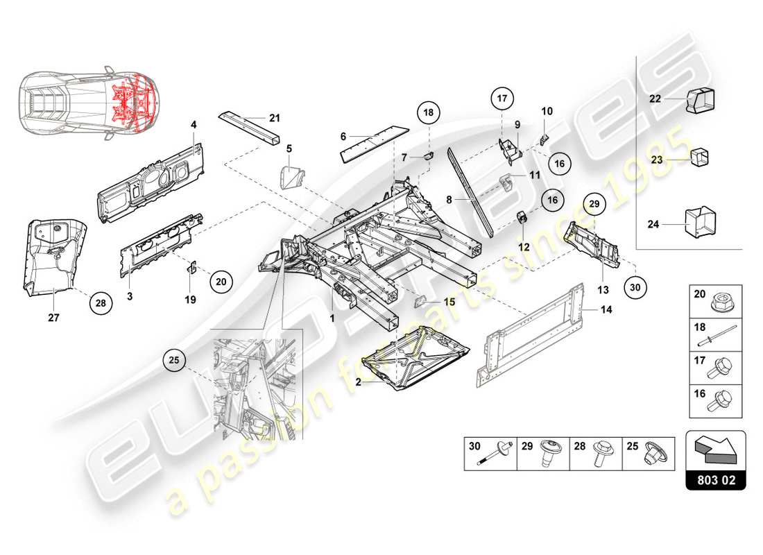 lamborghini evo spyder 2wd (2020) vorderrahmen teilediagramm