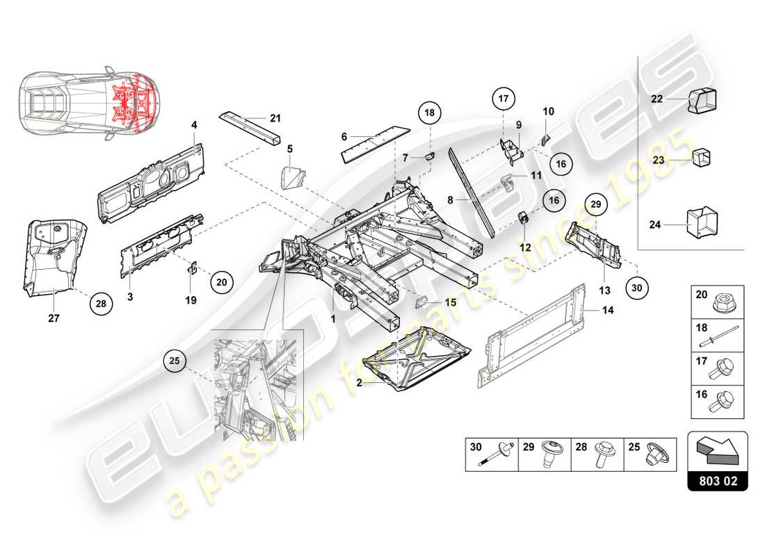 lamborghini evo spyder 2wd (2020) vorderrahmen teilediagramm