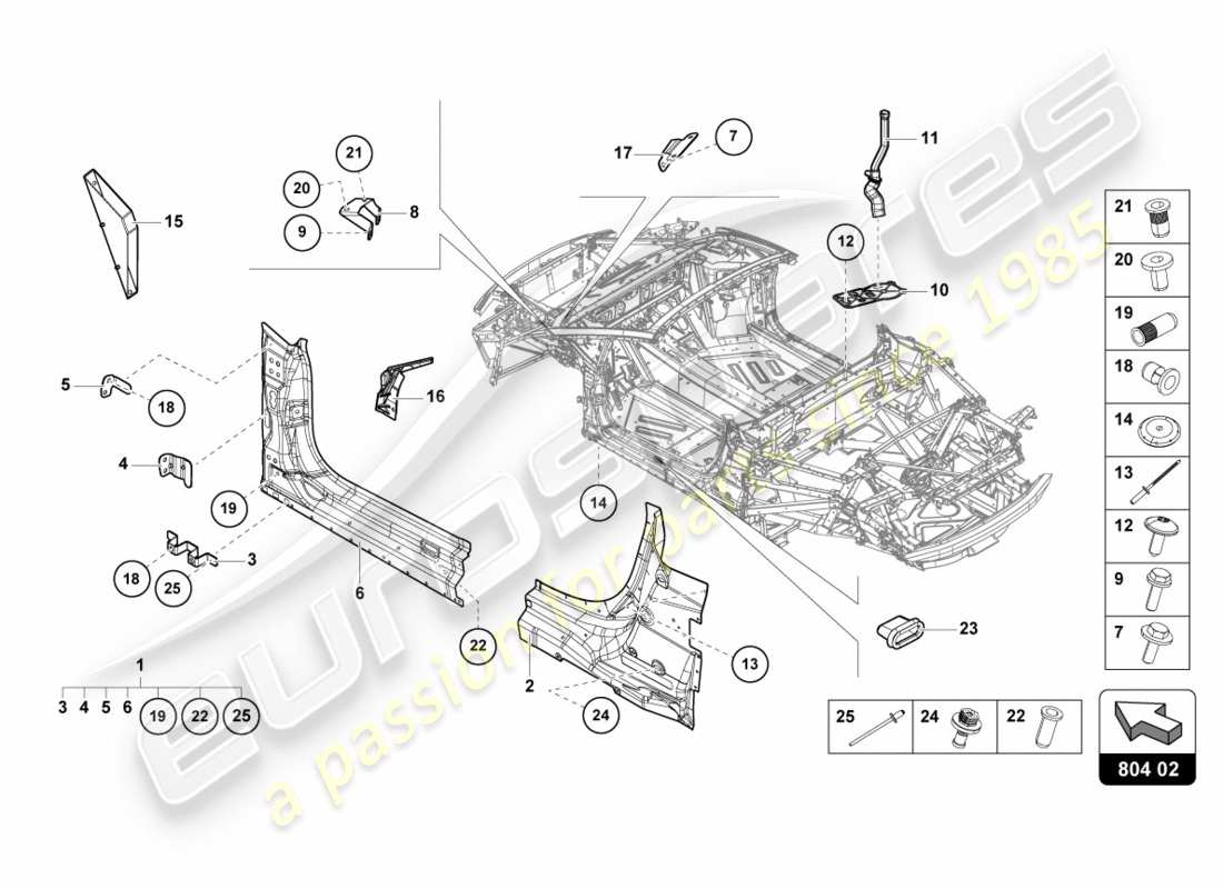 lamborghini lp580-2 spyder (2019) verstärkung teilediagramm