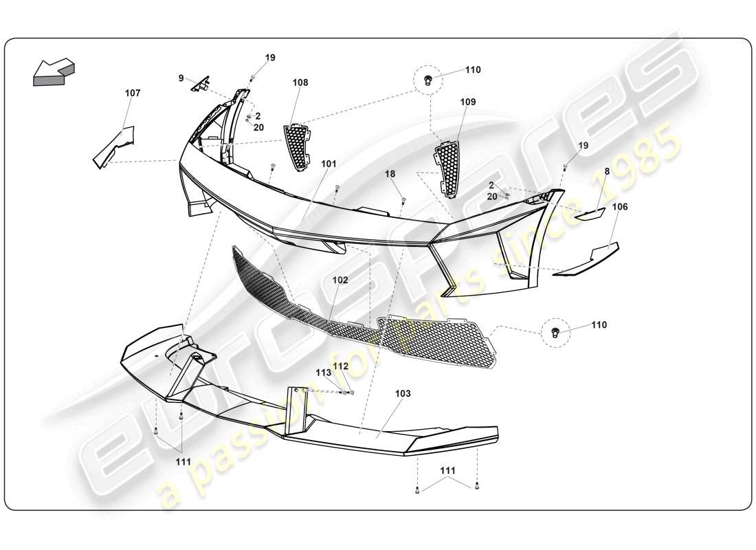 lamborghini super trofeo (2009-2014) frontstoßstange teilediagramm