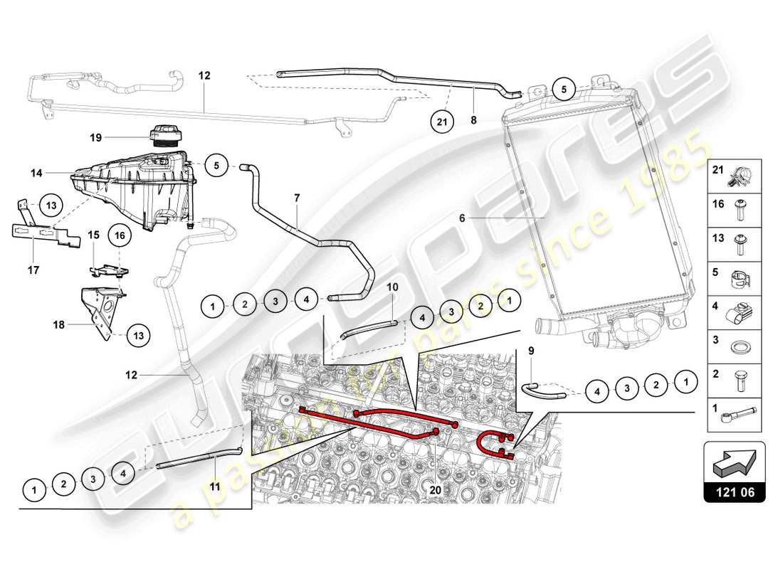 lamborghini lp700-4 roadster (2015) kühlsystem teilediagramm