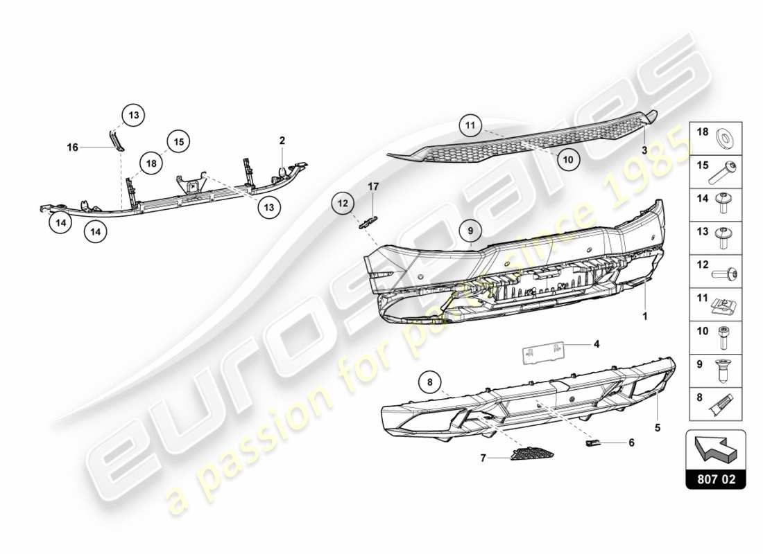 lamborghini lp610-4 spyder (2016) stoßstange, komplett hinten, ersatzteildiagramm