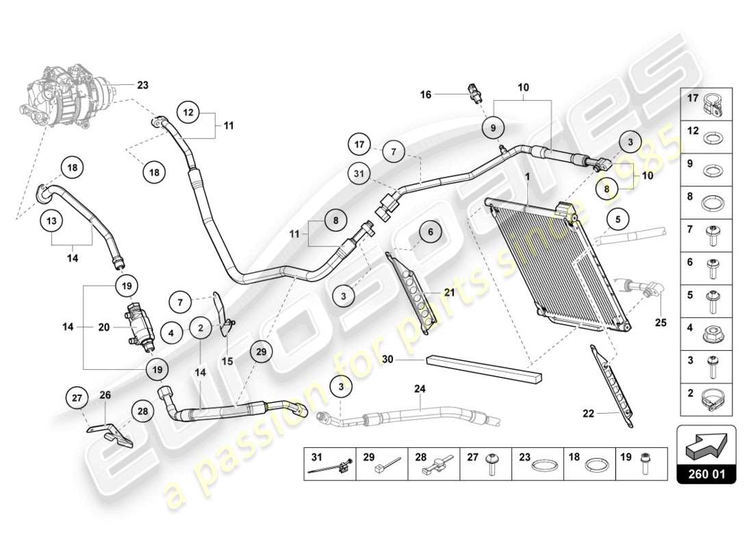 lamborghini lp740-4 s roadster (2020) a/c-kondensator - teilediagramm