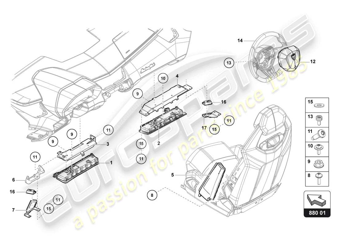 lamborghini lp740-4 s roadster (2020) airbag-einheit ersatzteildiagramm