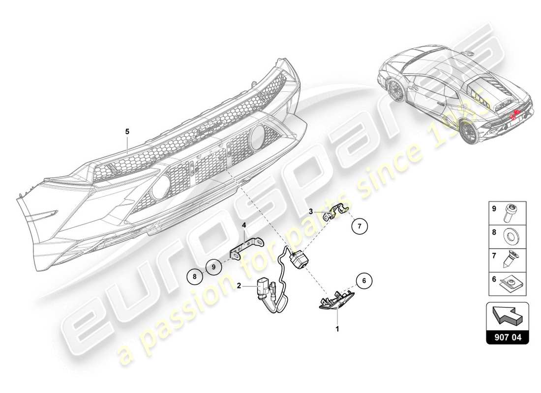 lamborghini evo coupe (2020) rückfahrkamera ersatzteildiagramm