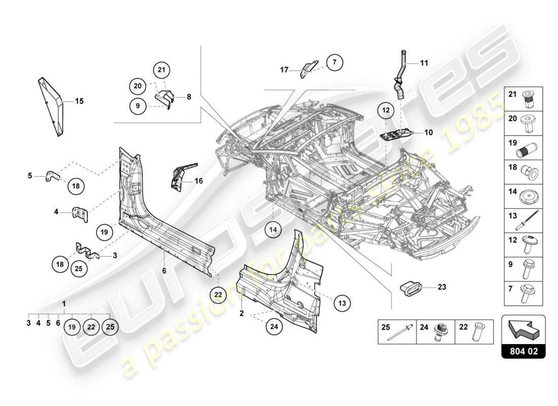 lamborghini evo spyder 2wd (2020) verstärkung teilediagramm