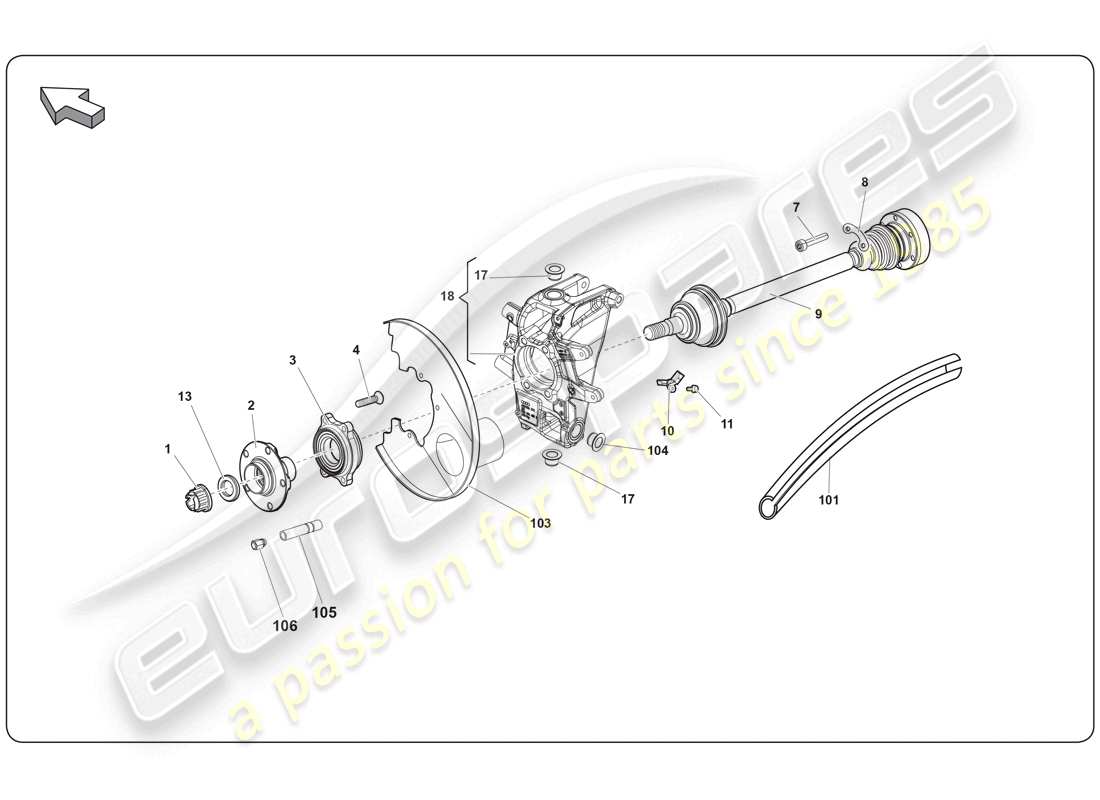 lamborghini super trofeo (2009-2014) teilediagramm der hinteren antriebswelle