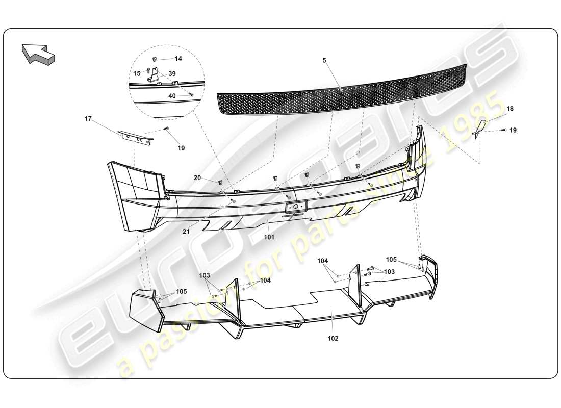 lamborghini super trofeo (2009-2014) hintere stoßstange teilediagramm