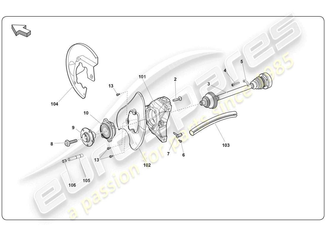 lamborghini super trofeo (2009-2014) teilediagramm der vorderen antriebswelle
