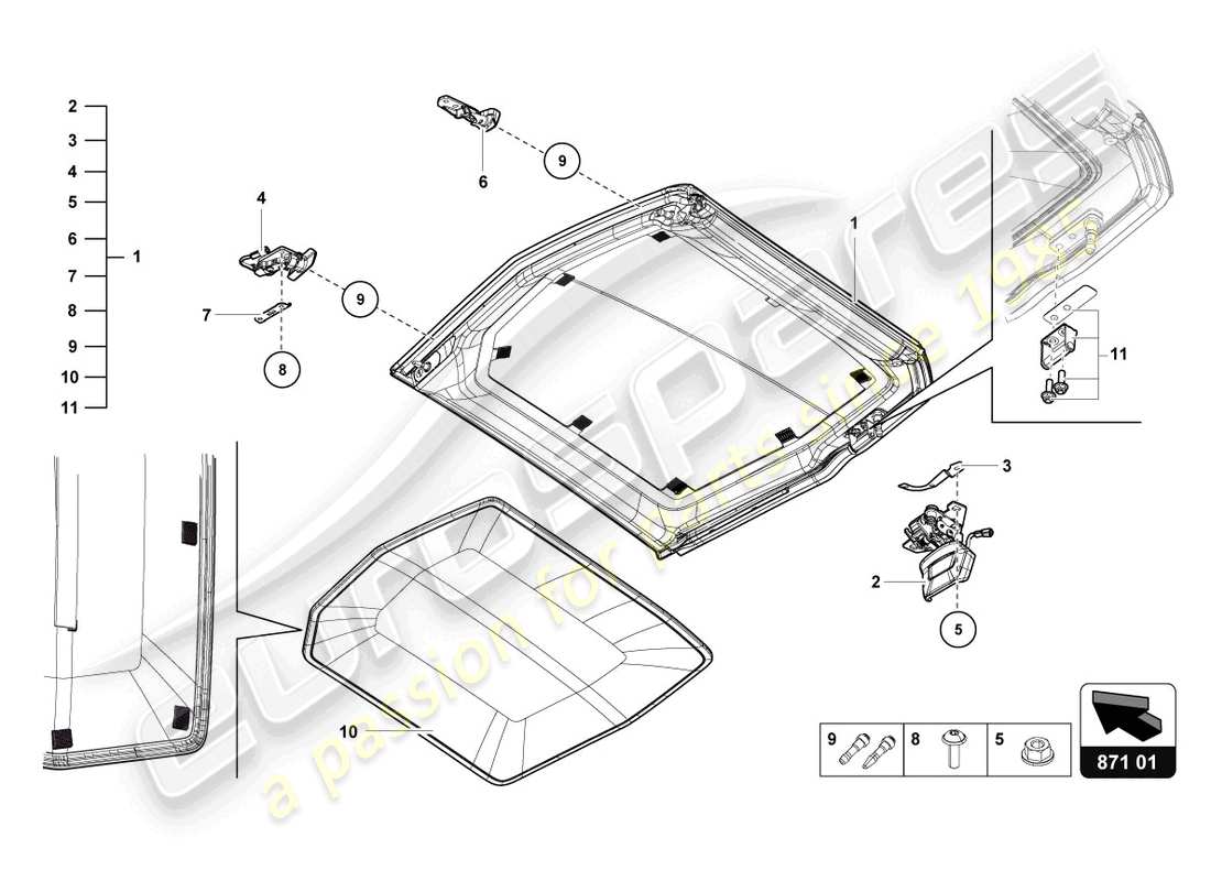 lamborghini 2021 (lp740-4 s roadster) cabrio-dach-ersatzteildiagramm