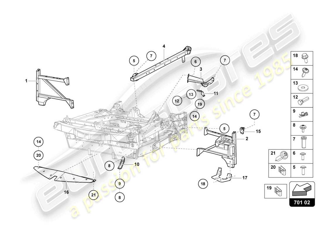 lamborghini lp740-4 s roadster (2020) zierrahmen vorderteil ersatzteildiagramm