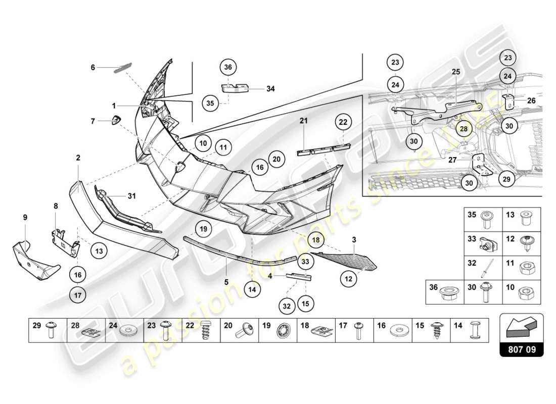 lamborghini lp750-4 sv roadster (2017) stoßstange, komplett ersatzteildiagramm