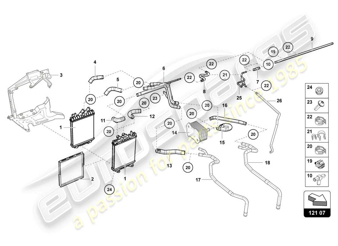 lamborghini lp740-4 s roadster (2021) zusätzlicher kühler für kühlmittel ersatzteildiagramm