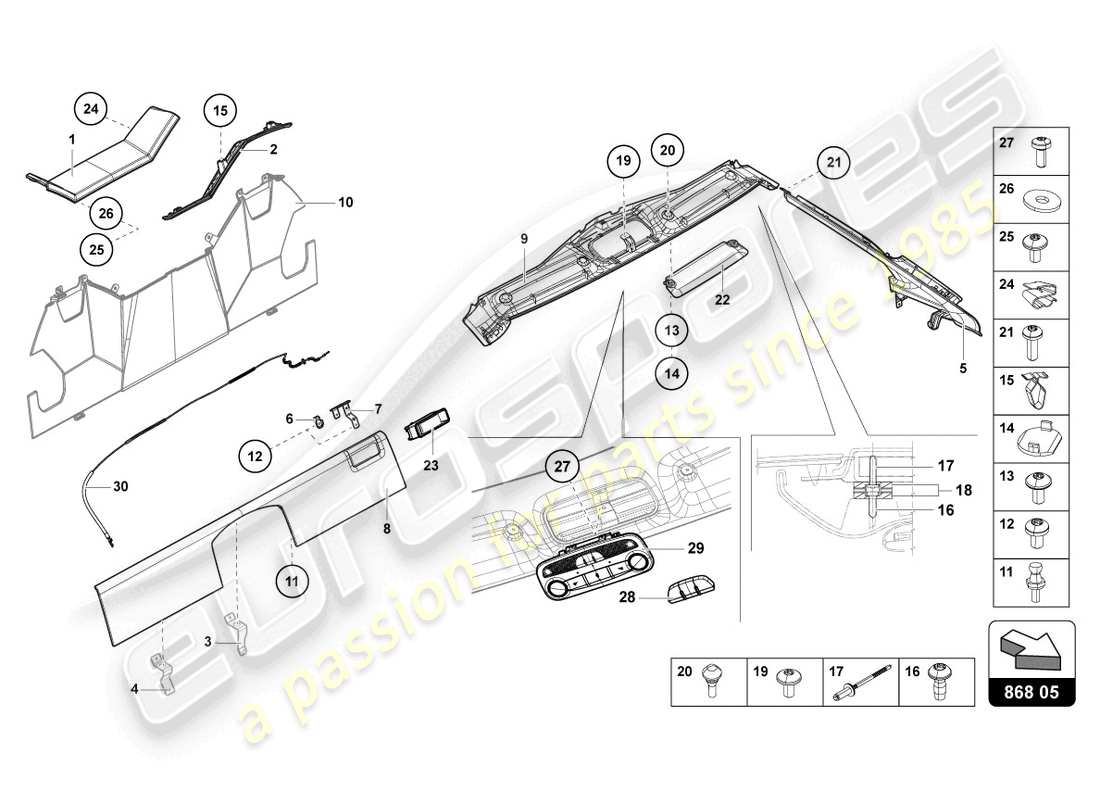 lamborghini lp740-4 s roadster (2021) innendekor teilediagramm