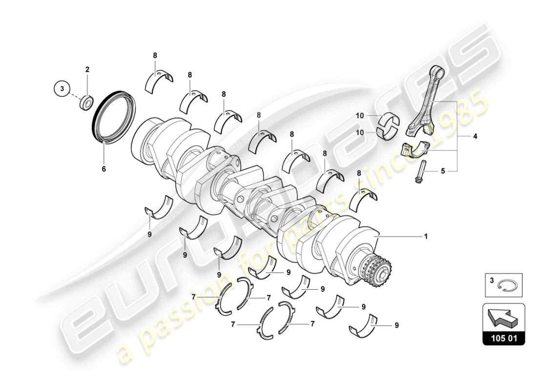 lamborghini sian (2021) kurbelwelle mit lagern ersatzteildiagramm