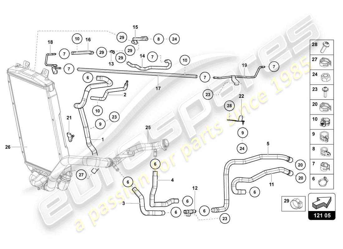 lamborghini lp740-4 s roadster (2021) teilediagramm des kühlsystems