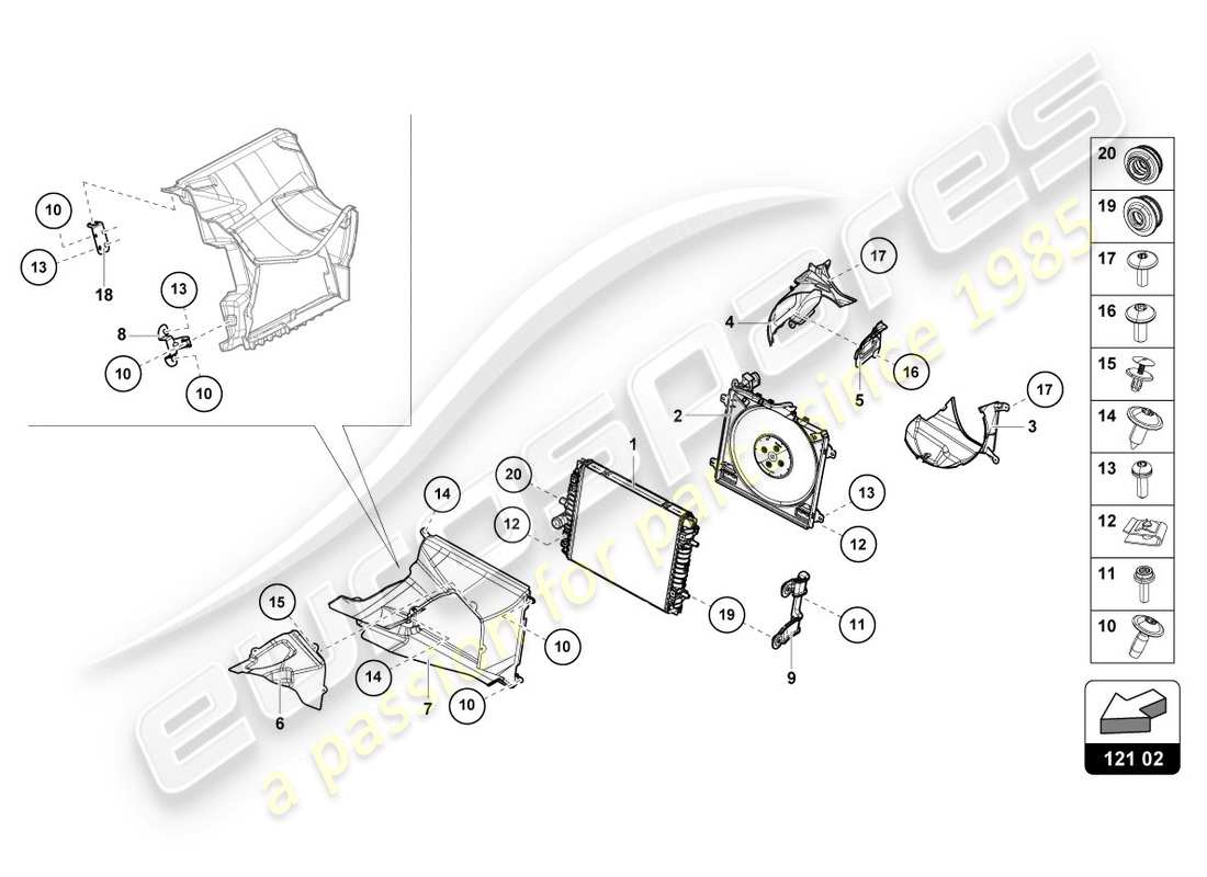 lamborghini lp610-4 coupe (2018) kühler für kühlmittel ersatzteildiagramm