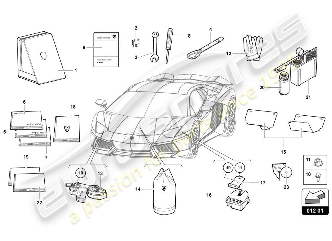 lamborghini lp720-4 coupe 50 (2014) fahrzeugwerkzeuge ersatzteildiagramm