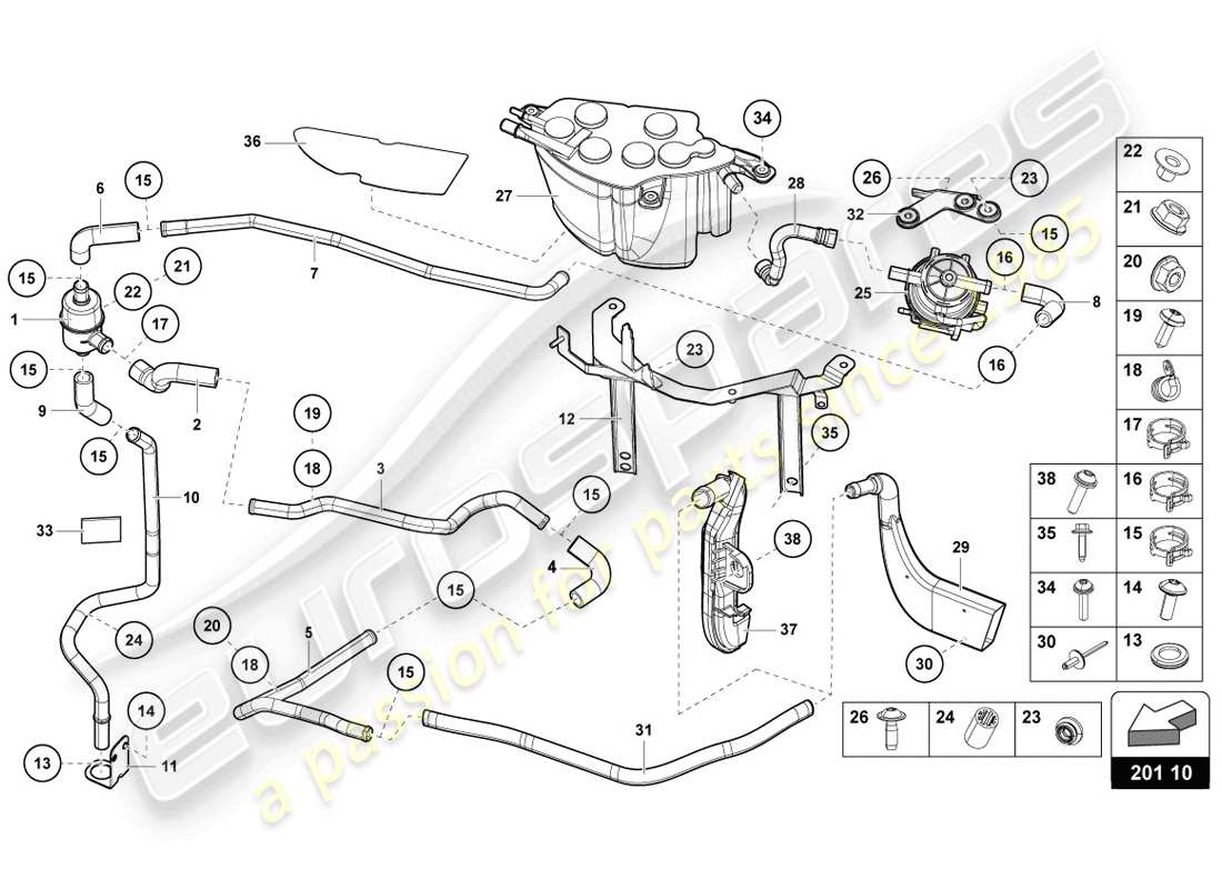 lamborghini 2014 (lp720-4 coupe 50) aktivkohlefiltersystem teilediagramm
