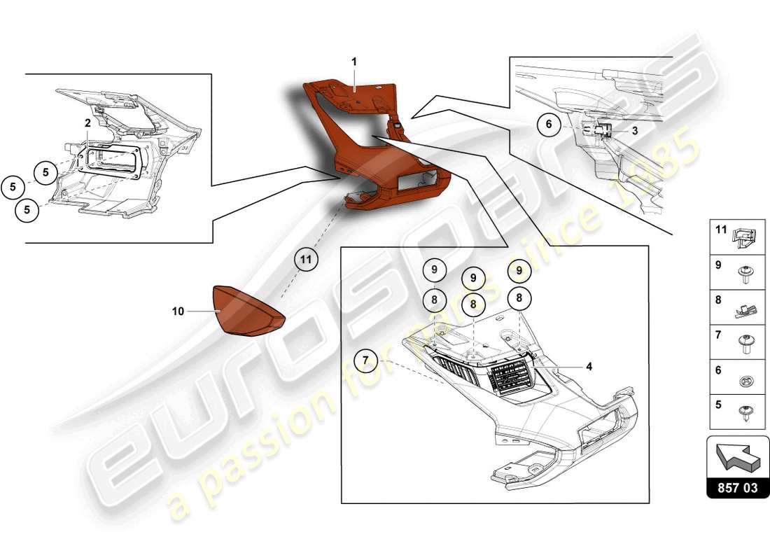 lamborghini lp700-4 roadster (2017) instrumententafel teilediagramm