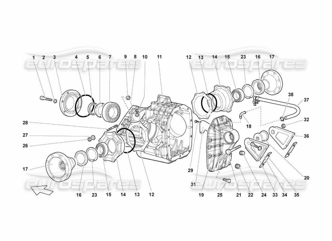 lamborghini murcielago lp670 teilediagramm des hinteren differentialgehäuses