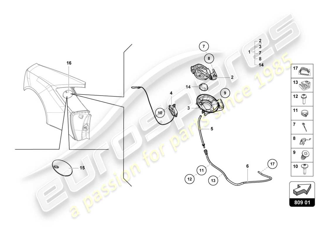 lamborghini lp610-4 coupe (2019) tankklappe - ersatzteildiagramm