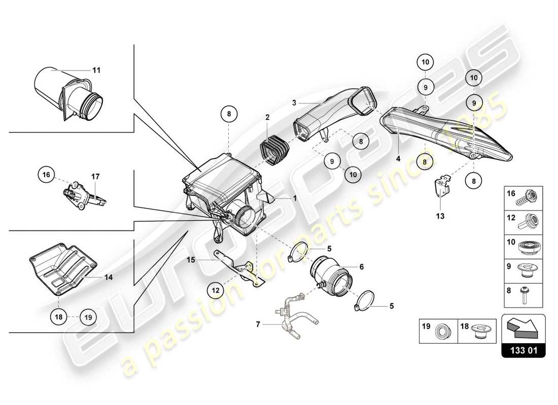 lamborghini 2018 (lp610-4 coupe) luftfiltergehäuse teilediagramm