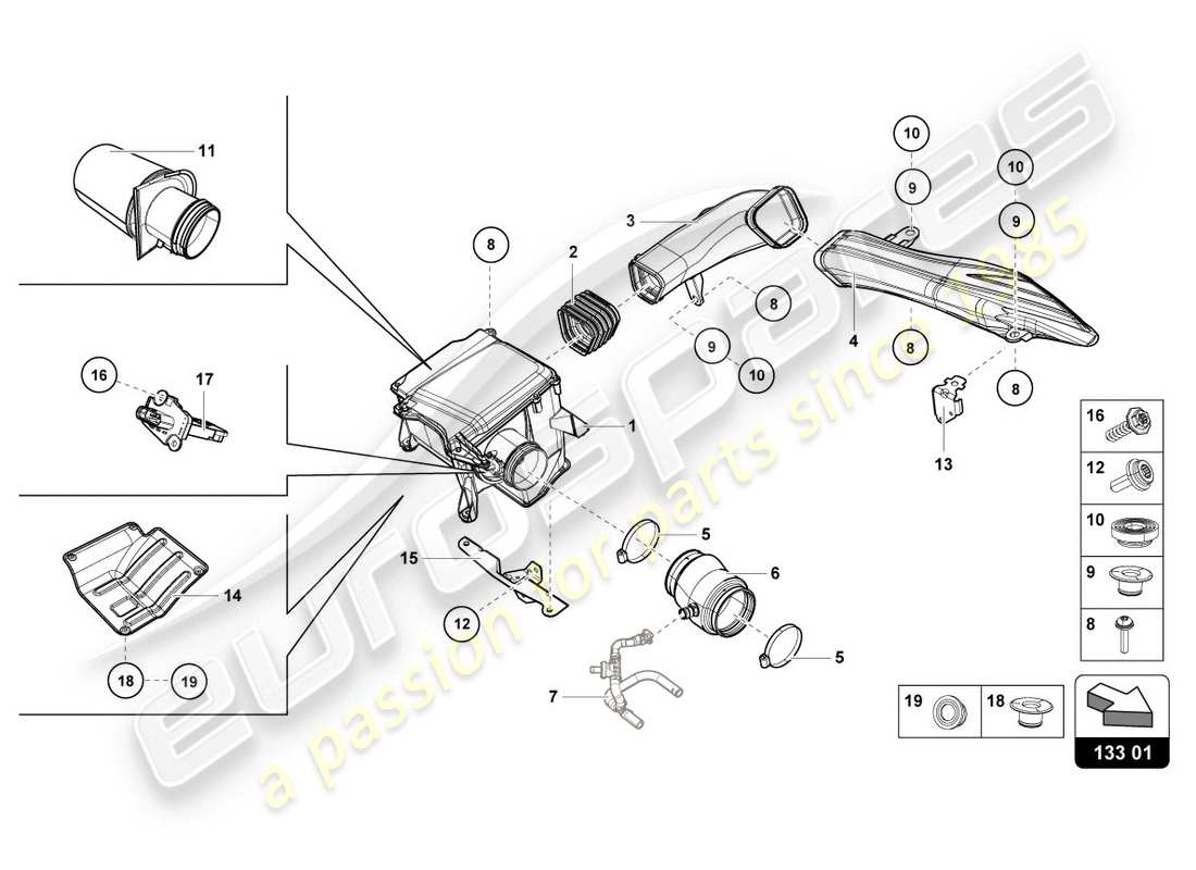 lamborghini lp610-4 coupe (2018) luftfiltergehäuse teilediagramm