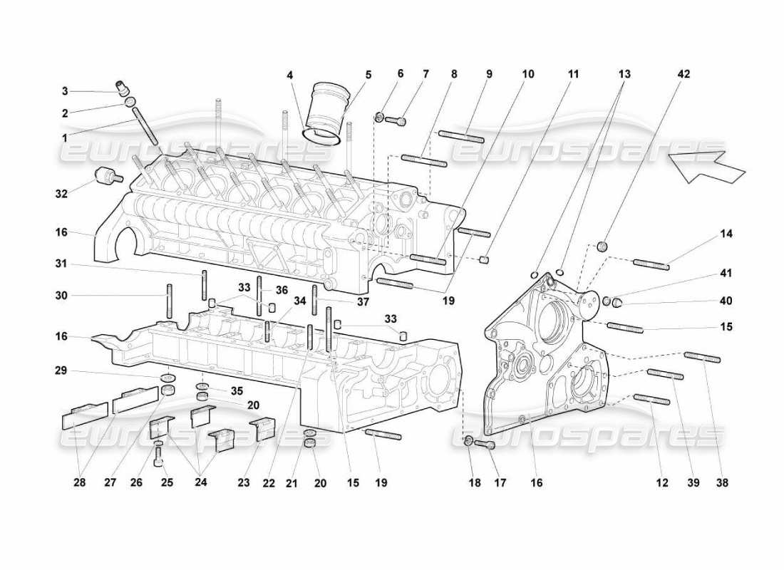 lamborghini murcielago lp670 kurbelgehäuse und untere halterung teilediagramm