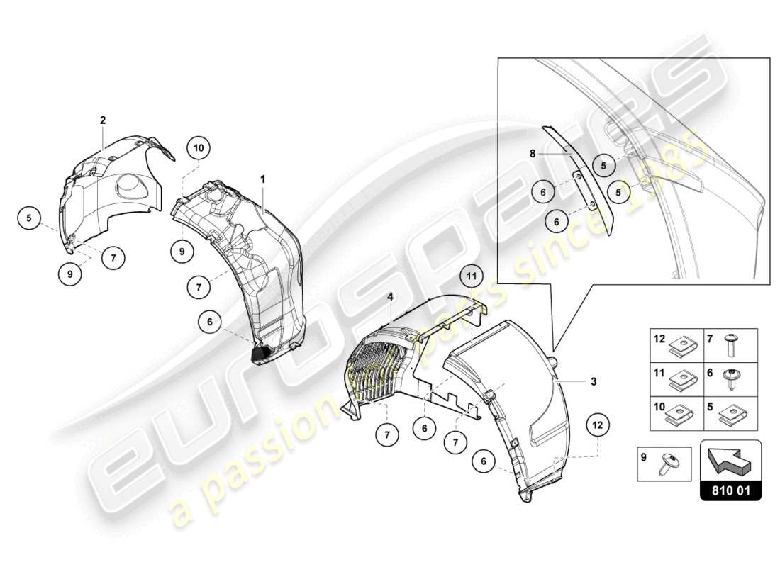 lamborghini 2016 (lp750-4 sv coupe) radgehäuse ersatzteildiagramm