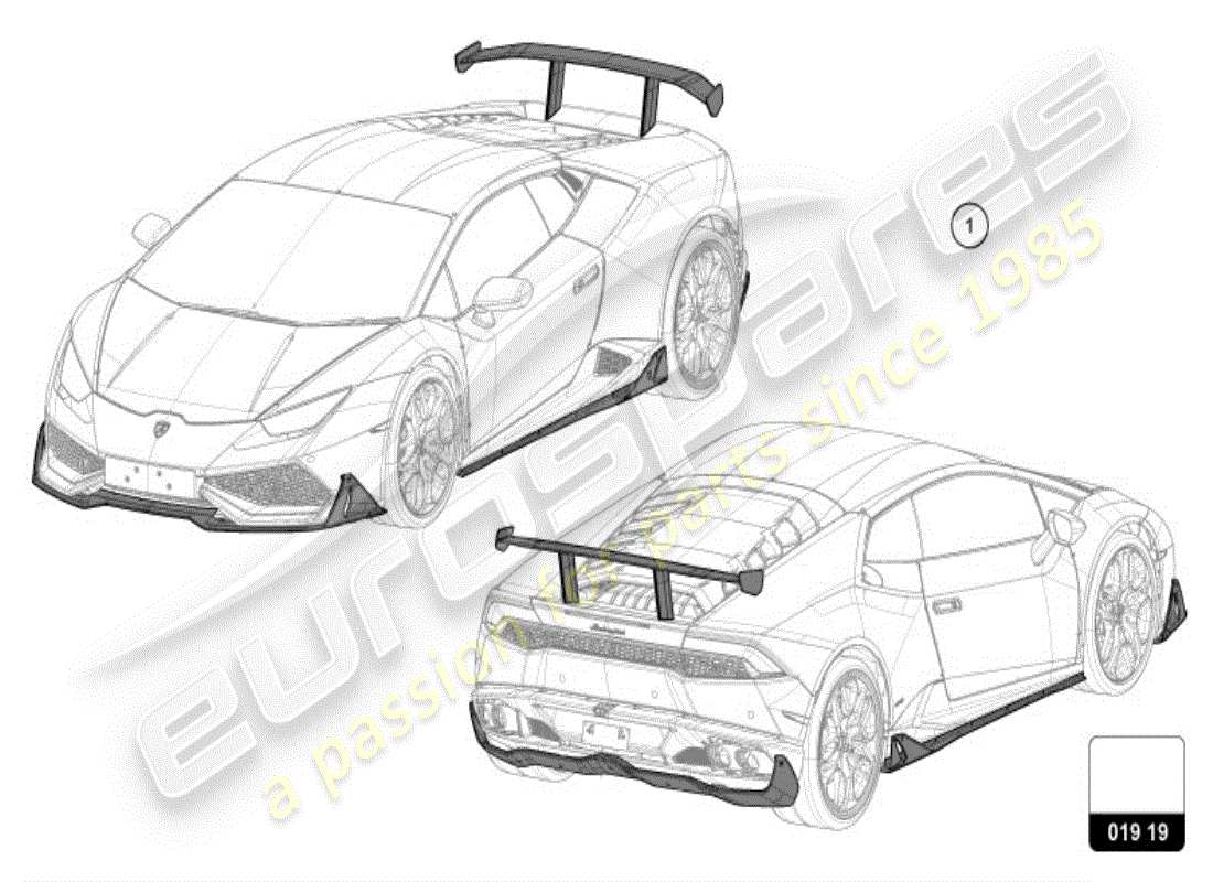 lamborghini huracan lp580-2 spyder (accessories) 1 set aerodyn.attachment parts teilediagramm