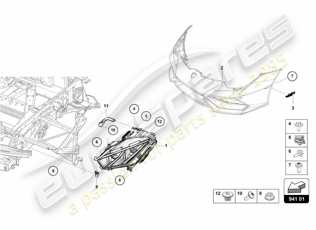 lamborghini performante coupe (2019) led-scheinwerfer vorne teilediagramm