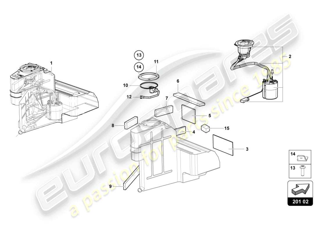 lamborghini lp740-4 s coupe (2019) kraftstofftank links teilediagramm