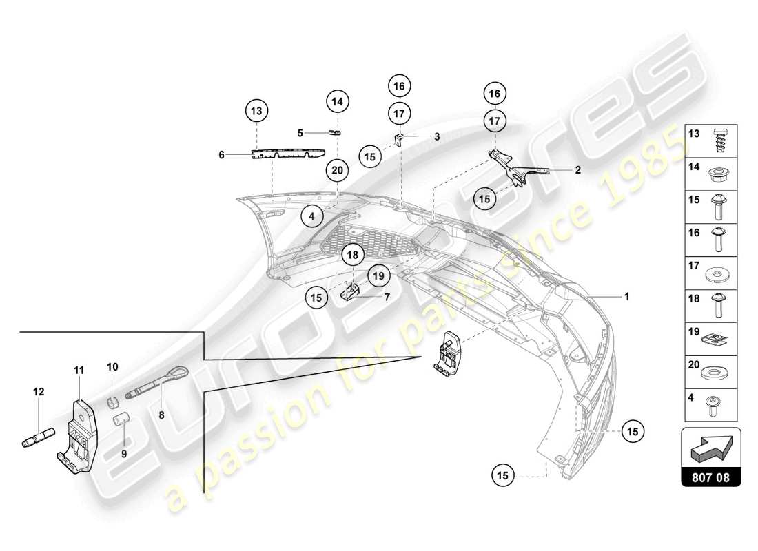 lamborghini 2015 (lp720-4 roadster 50) stoßstange, komplett ersatzteildiagramm